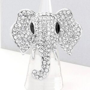 Silver Crystal Elephant Stretch Fashion Ring Rhinestone Finger Adjustable